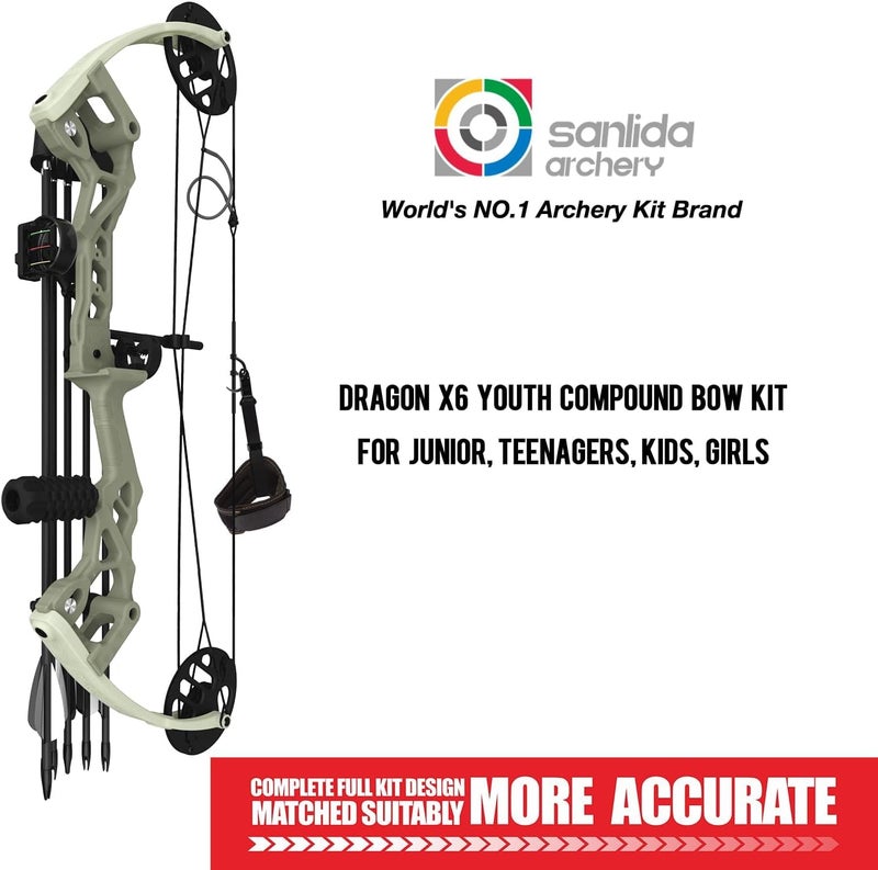 sanlida Archery Dragon X6 Compound Bow Kit for Youth, Kids & Beginners, Bow and Arrows Set, 19”-28” Draw Length, 15-30 LBS Draw Weight, RH Only - Image 2